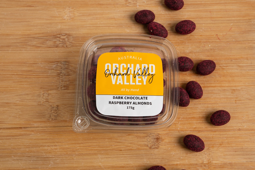 Orchard Valley Dark Chocolate Raspberry Almonds 175g tub
