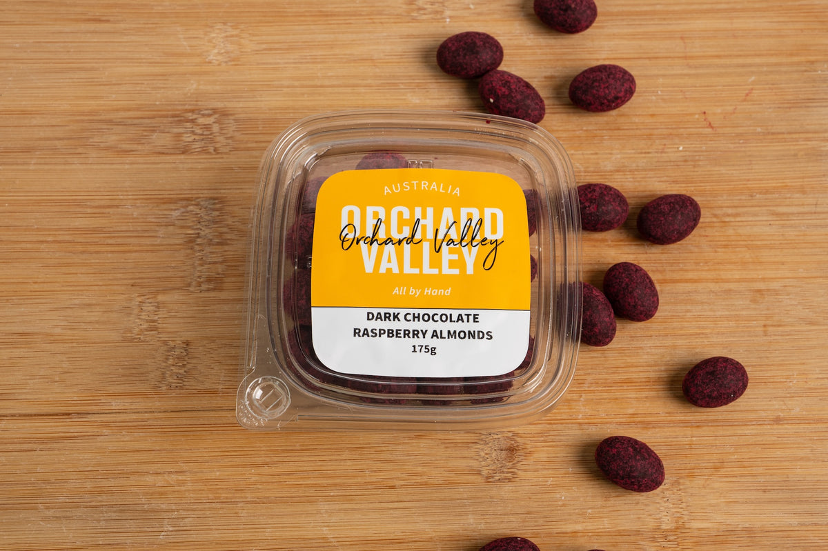 Orchard Valley Dark Chocolate Raspberry Almonds 175g tub