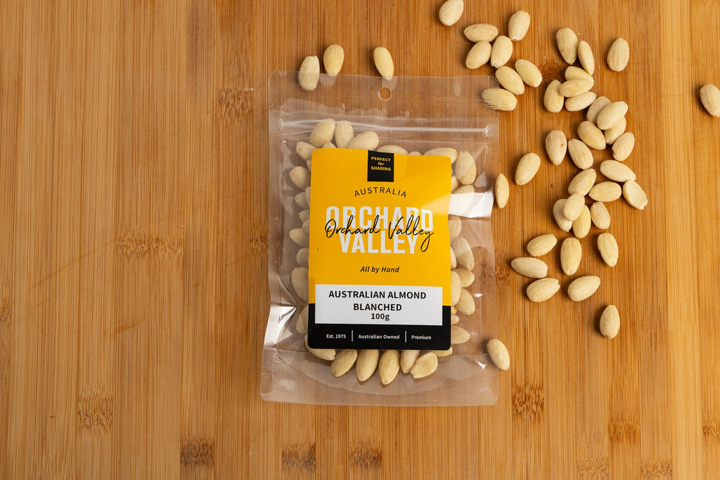 Orchard Valley Australian Almond Blanched 100g pack — premium nuts for snacking and baking
