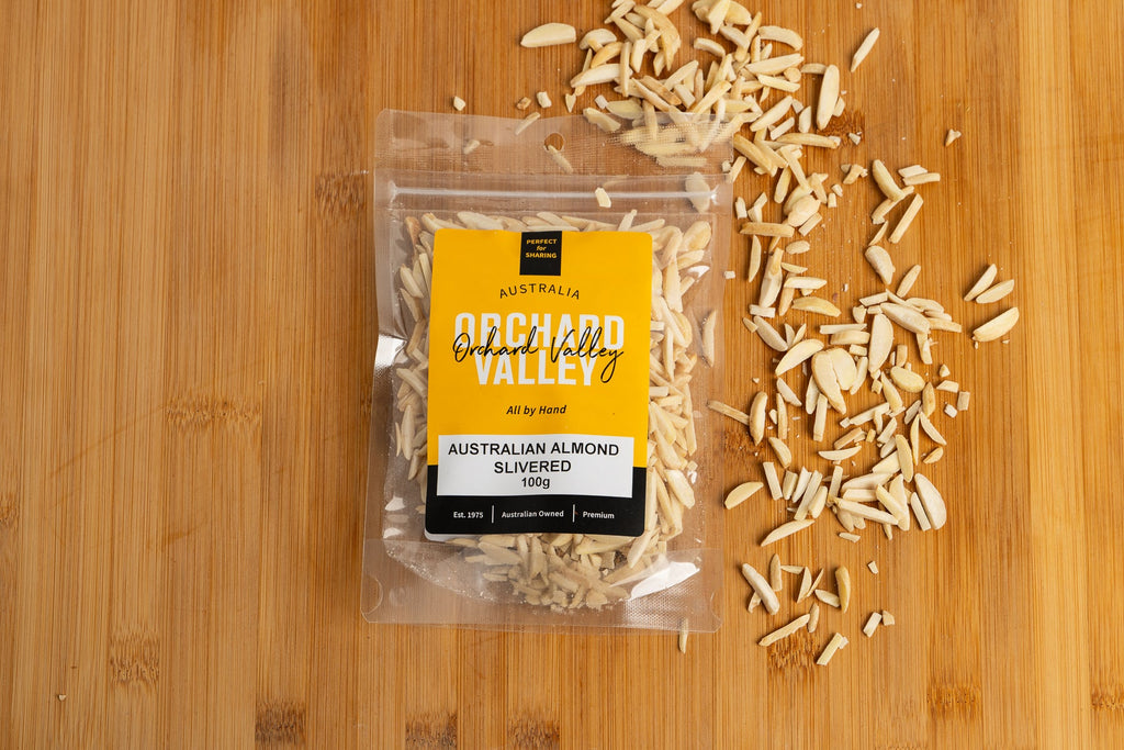 Orchard Valley Australian Almond Slivered 100g pack — premium nuts for snacking and baking