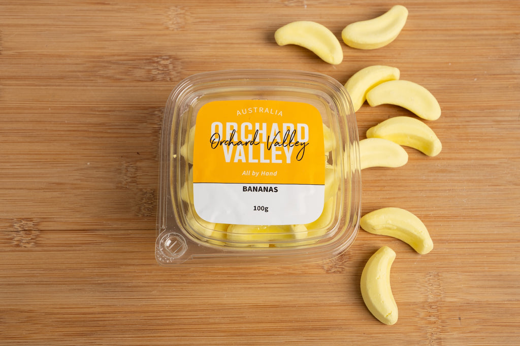 Orchard Valley Bananas 100g pack — a classic lolly treat to share