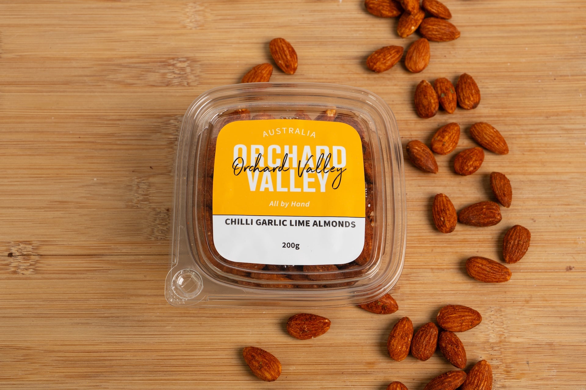 Orchard Valley Chilli Garlic Lime Almonds 200g pack — premium nuts for snacking and baking
