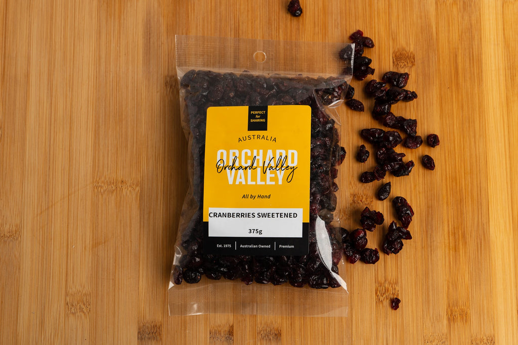 Orchard Valley Cranberries Sweetened 375g pack — naturally sweet dried fruit