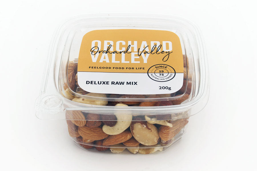 Orchard Valley Deluxe Raw Mix — raw five-nut blend with no added oil, salt or sugar