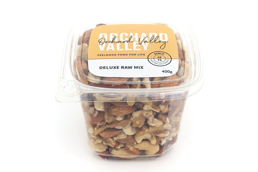 Orchard Valley Deluxe Raw Mix — five whole raw nuts in one bag