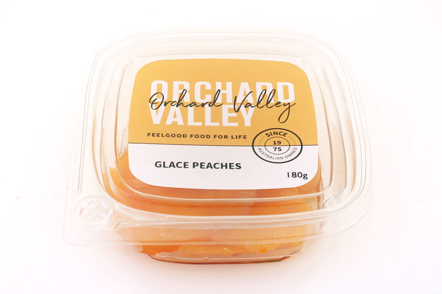 Orchard Valley Glace Peaches — candied glace fruit for baking and grazing