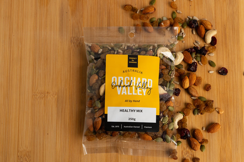 Orchard Valley Healthy Mix 250g pack — a snack mix of nuts and fruit