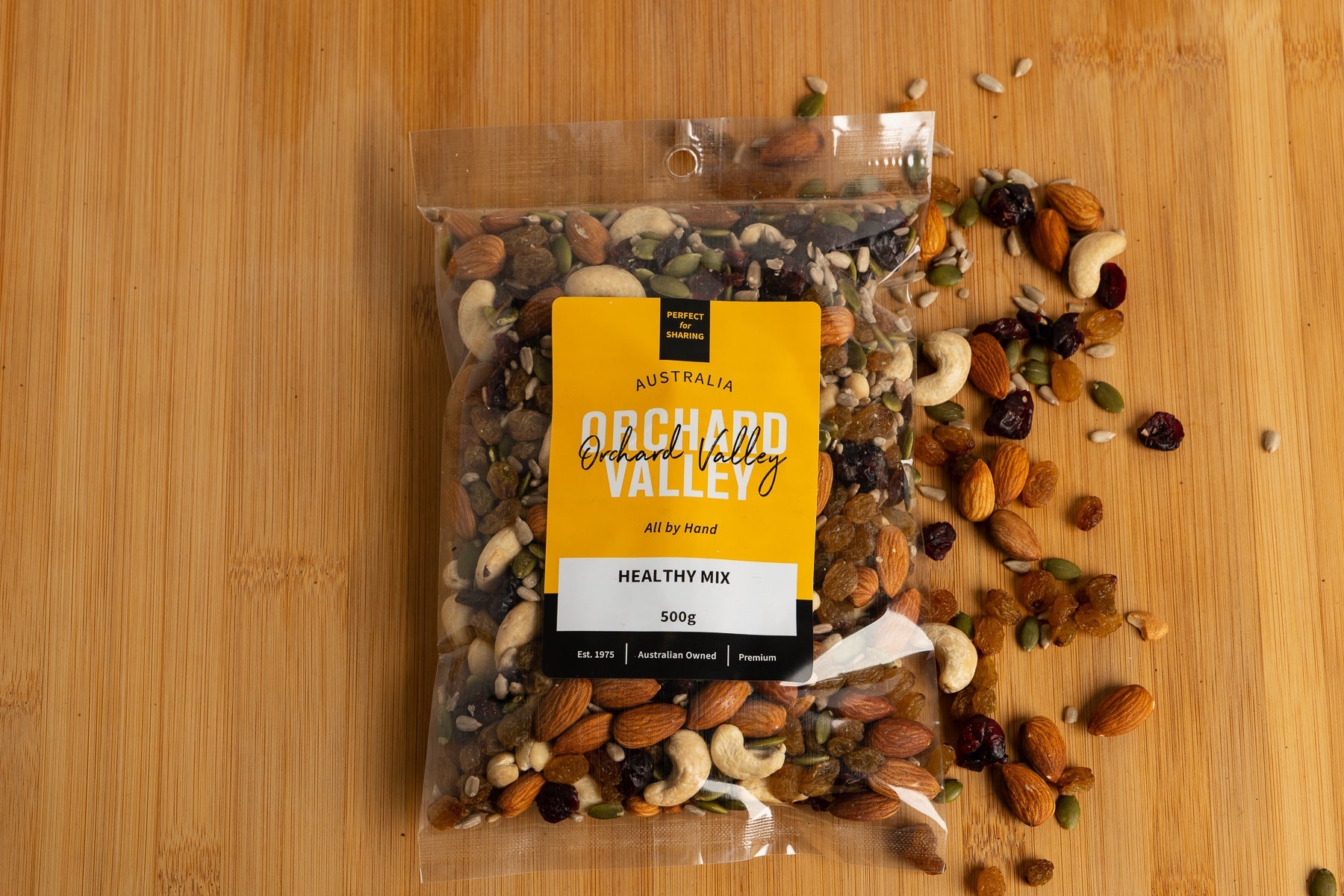 Orchard Valley Healthy Mix 500g pack — a snack mix of nuts and fruit