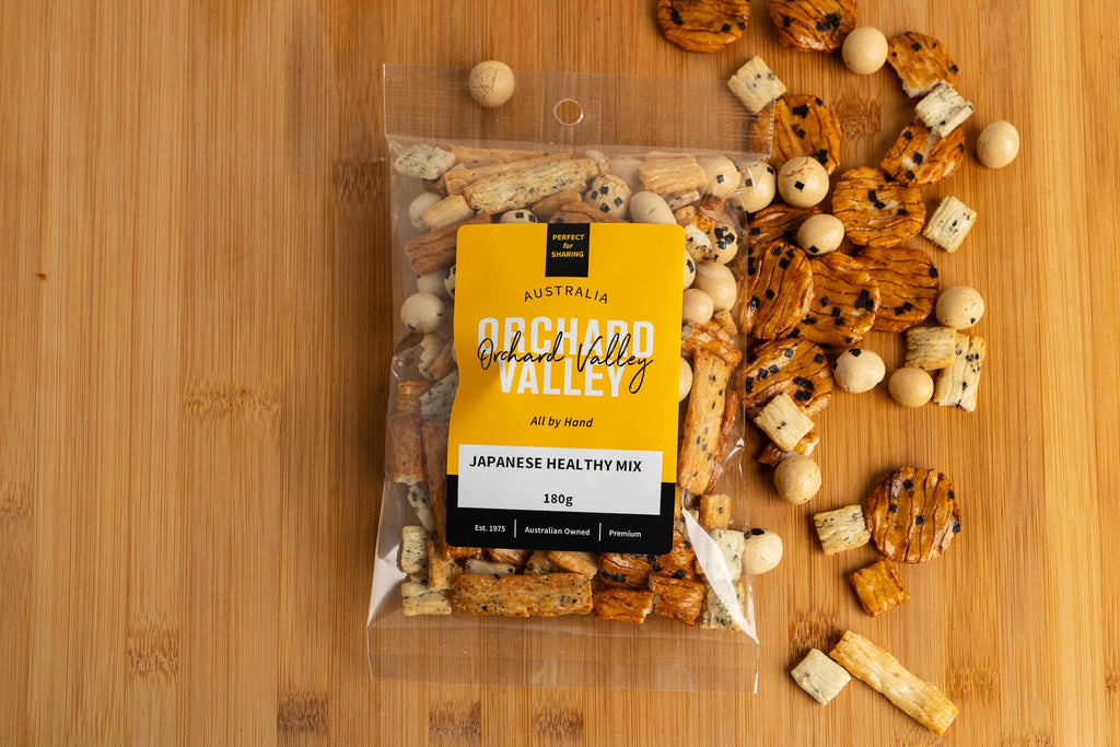 Orchard Valley Japanese Healthy Mix 180g pack — a snack mix of nuts and fruit
