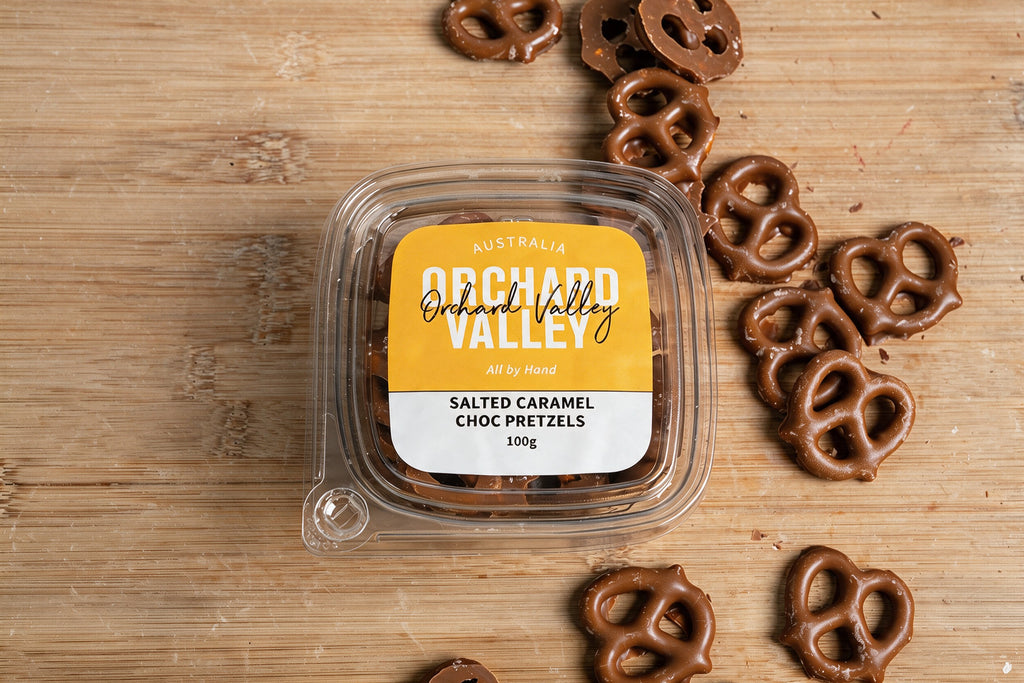 Salted Caramel Choc Pretzels 100g tub - Orchard Valley