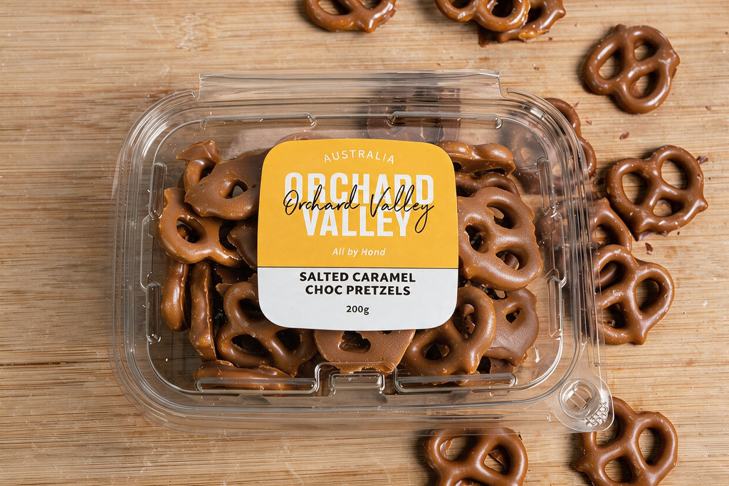Salted Caramel Choc Pretzels 200g tub - Orchard Valley