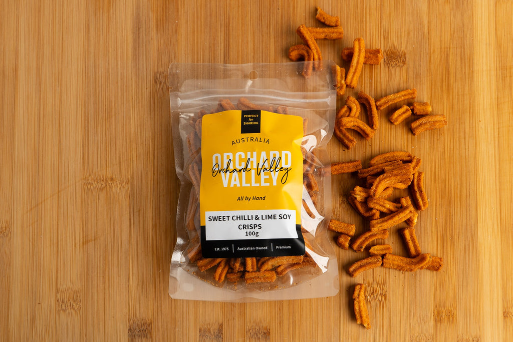 Orchard Valley Sweet Chilli Lime Soy Crisp 100g pack — a crunchy savoury snack