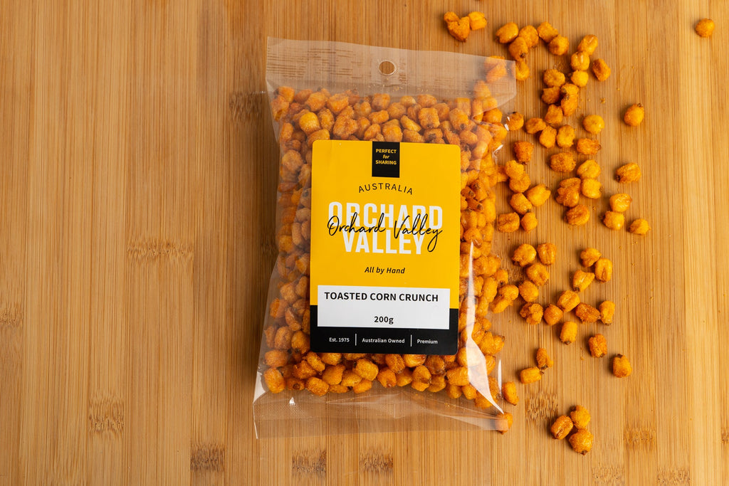 Orchard Valley B.B.Q Toasted Corn 200g pack — a crunchy savoury snack