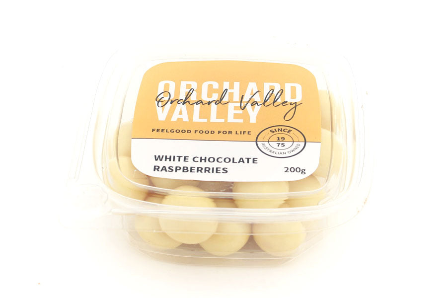 Orchard Valley White Chocolate Raspberries — a gourmet chocolate treat