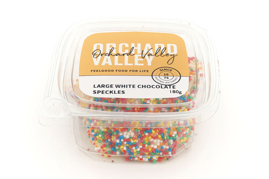 Orchard Valley Large White Chocolate Speckles — a gourmet chocolate treat