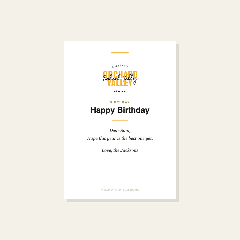 Orchard Valley custom printed card, one-sided A5 on 150gsm