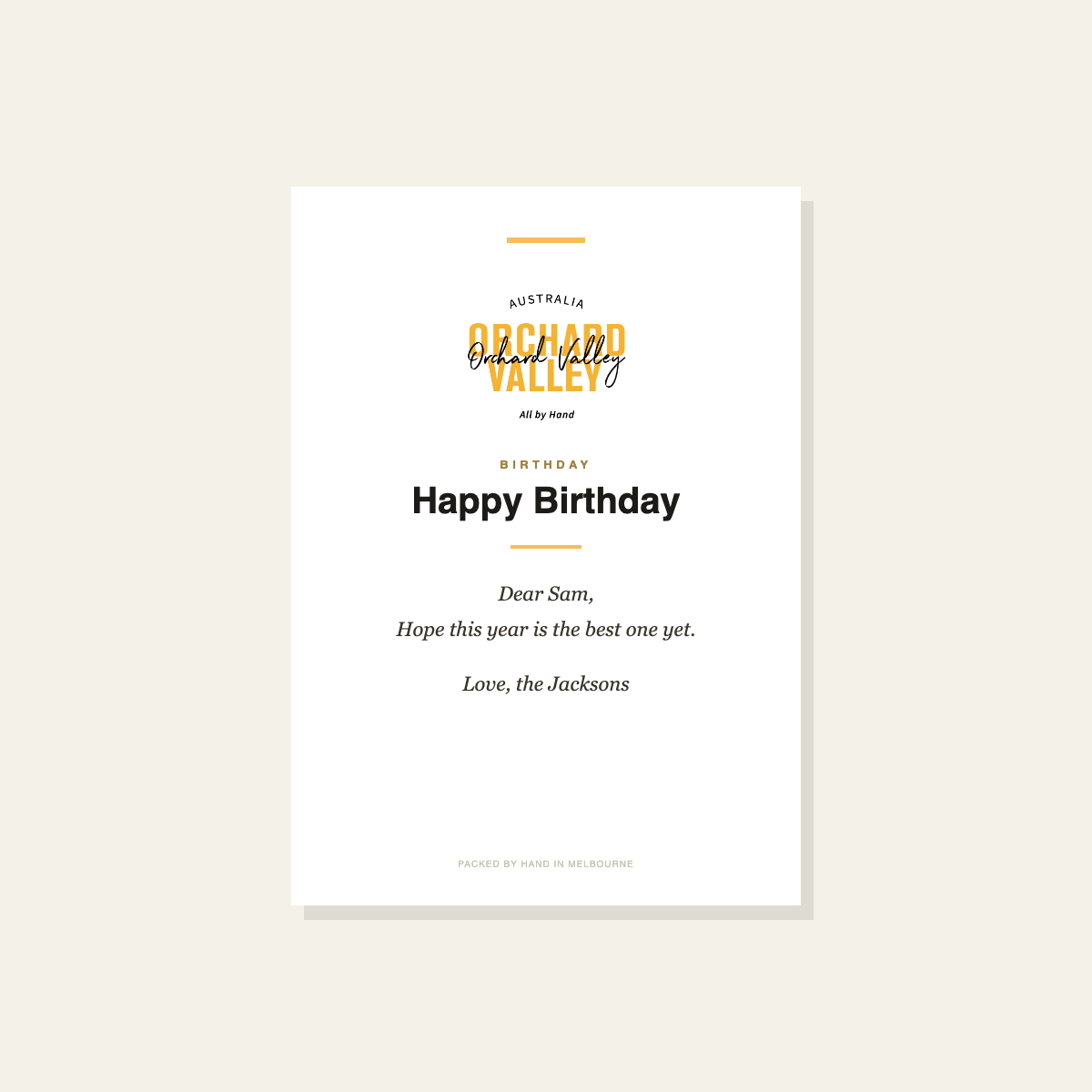 Orchard Valley custom printed card, one-sided A5 on 150gsm